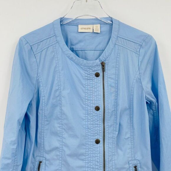 Chico's Size 0 Small Blue Long Sleeve Zip Up Lightweight Utility Jacket Casual - Picture 2 of 9